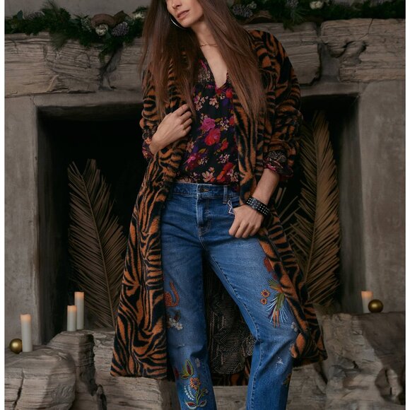 NWT Johnny Was Biya 3J Workshop JWLA Sonora  Faux Fur Jacket Long Coat - Picture 2 of 10